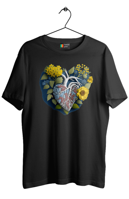 Футболка чоловіча з принтом "Серце квіти". Люблю україну, перемога україни, серце, символи україни, соняшник, традиції україни, україна. 2070702