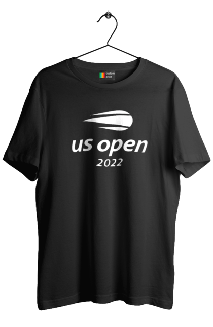 Футболка чоловіча з принтом "Тенісний турнір US Open 2022". Великий теніс, відкритий чемпіонат, гравці, грунт, м`яч, нью йорк, призовий фонд, ракетка, спонсор, турнір на ґрунті, турнірна сітка, хард, чемпіонат америки. CustomPrint.market
