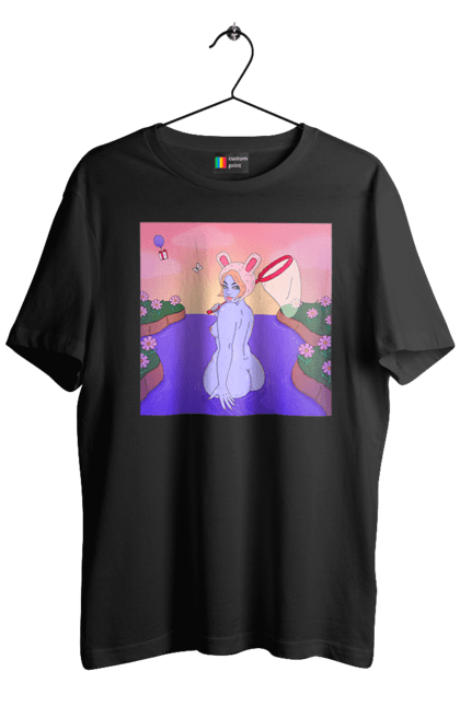 Футболка чоловіча з принтом "Фіолетова Дівчина На Полюванні". Гола, дівчина, сачок. 2070702