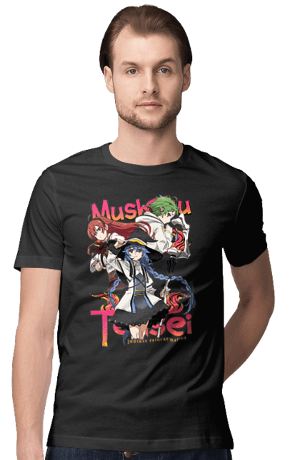 Men's t-shirt with prints Mushoku Tensei. Anime, eris, jobless reincarnation, mushoku tensei, roxy, sylphiette. 2070702