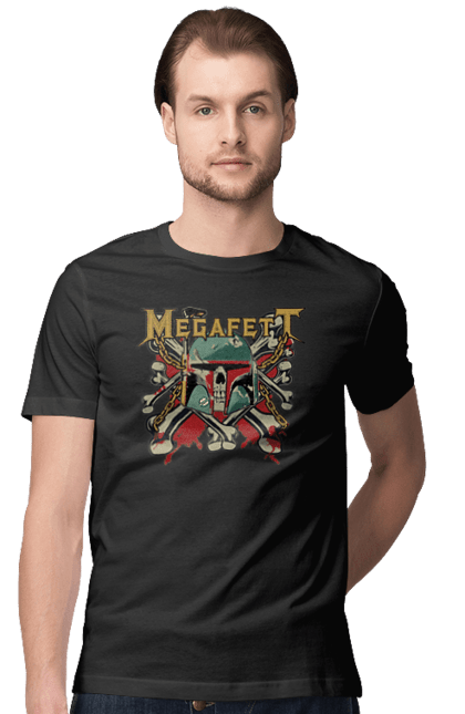 Футболка мужская с принтом Megafett. Boba fett, megadeth, megafett, боба фетт, звездные войны, клон, охотник за головами. 2070702