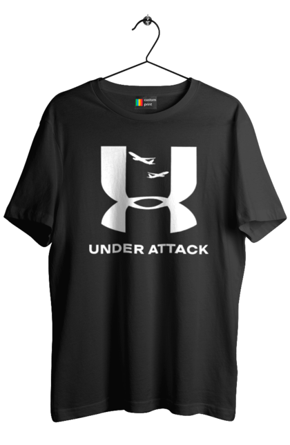 Футболка чоловіча з принтом "Under Attack white". Андер армор, бренди, гумор, приколи, прикольні, ундер армор. 2070702