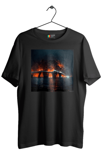 Футболка чоловіча з принтом "Кримський мост горить". Армія росії, армія україни, годить, зсу, крим, мост, удар, удар зсу. 2070702