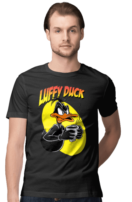 Men's t-shirt with prints Daffy Duck. Cartoon, character, daffy duck, duck, looney tunes, merrie melodies, warner brothers. 2070702