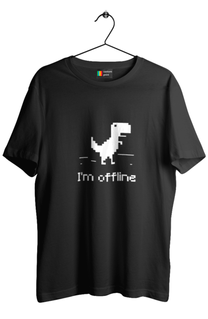 Футболка чоловіча з принтом "Я офлайн". Offline, браузер, гра, динозавр, немає мережі, офлайн, піксель, піксель арт. KRUTO.  Магазин популярних футболок