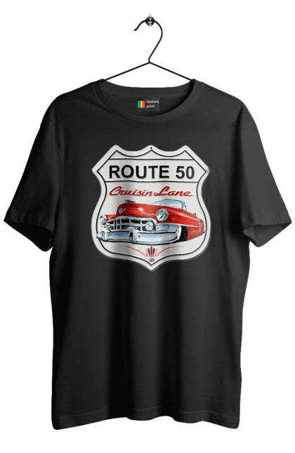 Men`s t-shirt with prints Route 50. Bike, biker, biker club, bikers club, brother, brutal, dude, hot asphalt, hot horse, hot rod, motorcycle, motorcyclist, real man, road 50, road 66, road 80, roads of america, roads of ukraine, roads we choose, speed, take, thirst for speed. 2070702