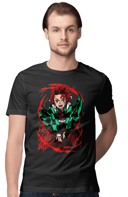 Men's t-shirt with prints Demon Slayer Tanjiro. Anime, demon slayer, kamado tanjiro, manga, tanjiro. 2070702