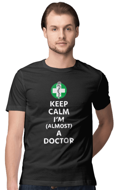 Футболка чоловіча з принтом "Я (майже) лікар". Здоров`я, лікар, лікарня, лікування, медик, медицина, студент. ART принт на футболках