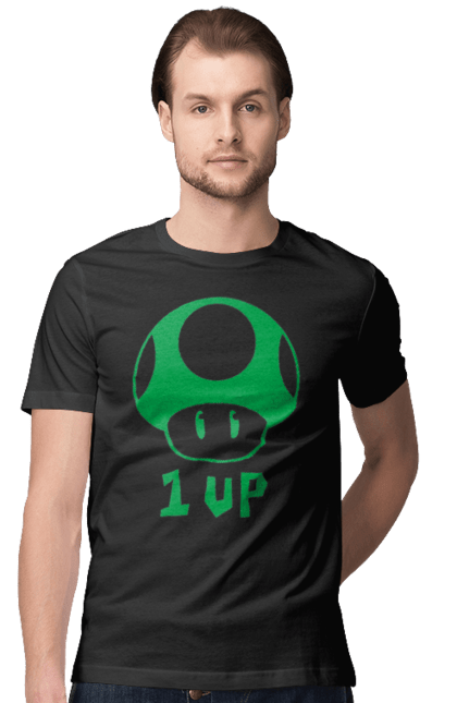 Men's t-shirt with prints 1UP Mario. Character, game, mario, mario bros, nintendo. 2070702