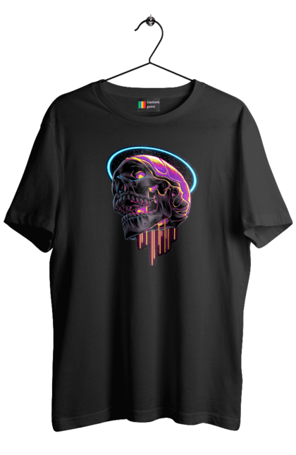 Men's t-shirt with prints Skull. Black and white, bones, neon, scull, teeth. 2070702