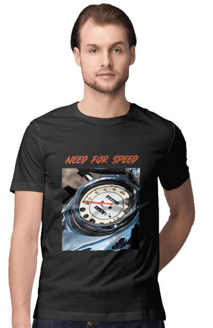 Футболка чоловіча з принтом "Мото 3". Байкер, дорогая, мотоцикл, ретро, скорость, спидометр, стиль жизни. 2070702