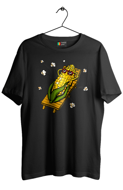 Футболка чоловіча з принтом "Кукурудза Загоряє На Лежаках". Кукурудза, лежак, попкорн. 2070702