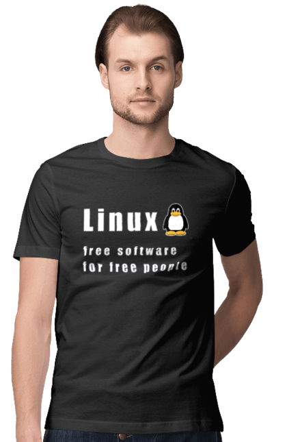 Футболка чоловіча з принтом "Linux Вільний Для Вільних". Linux, адміністратор, айті, айтішник, безкоштовна, безкоштовно, білий, вільна, доступність, незалежність, операційна система, ос, пінгвін, програміст, програмне забезпечення, свобода, сервер, сисадмін, система, системний адміністратор, софт, текст. 2070702