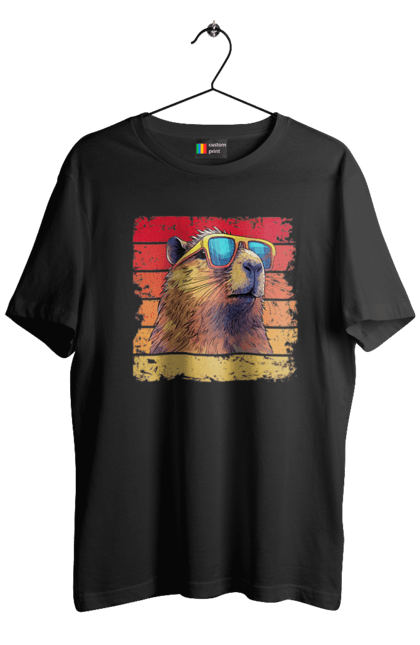 Men's t-shirt with prints Capybara. Animal, capybara, glasses, rodent. 2070702