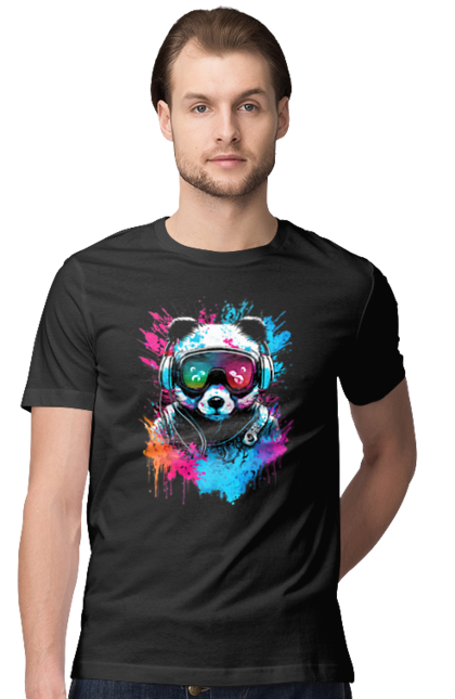 Футболка чоловіча з принтом "Панда в VR шолом". Віртуальна реальність, гік, панда, персонаж, шолом. 2070702