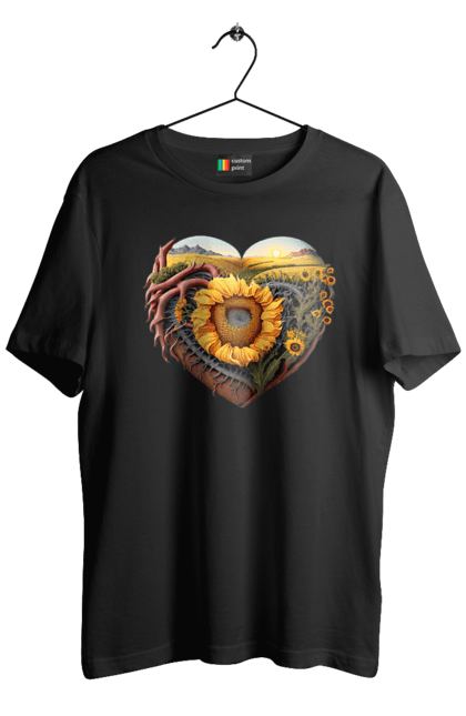 Футболка чоловіча з принтом "Символи України". Небо, поле, пшениця, символи україни, соняшник, україна. 2070702