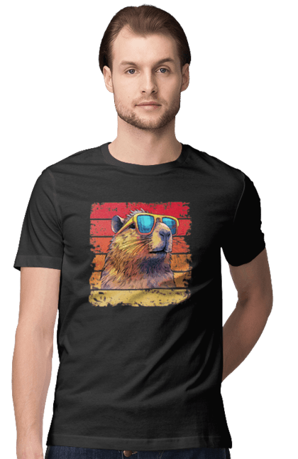 Men's t-shirt with prints Capybara. Animal, capybara, glasses, rodent. 2070702