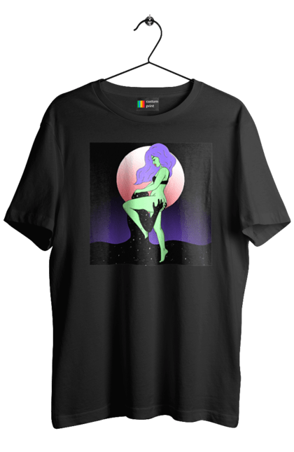 Футболка чоловіча з принтом "Зелена Дівчина І Місяць". Інопланетянка, місяць. 2070702