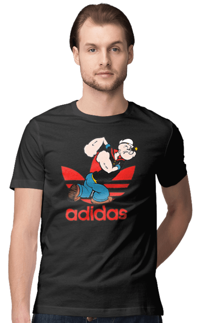 Футболка чоловіча з принтом "Adidas Моряк Попай". Adidas, popeye the sailor, адідас, комікс, моряк, мультфільм, серіал, трубка. 2070702