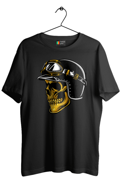 Футболка чоловіча з принтом "Череп в мотошоломі". Крутий, очі, череп, шолом. 2070702
