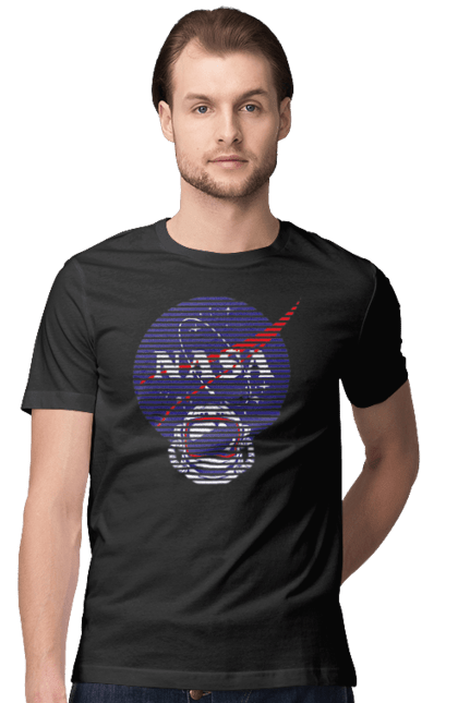 Футболка чоловіча з принтом "NASA". Nasa, авіація, астронавтика, дослідження, космонавтика, космос, наука, ракета, сша, технології. 2070702