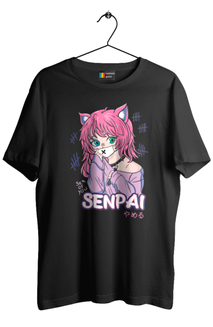 Men's t-shirt with prints Senpai. Anime, ears, japan, manga, mask, senpai. 2070702