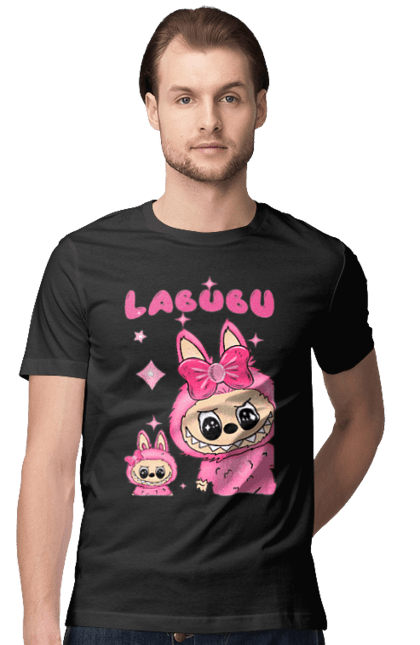 Футболка чоловіча з принтом "Лабубу". Іграшка лабубу, лабубу, лабубу кока кола, мерч лабубу, мила, рожева лабубу, смішна лабубу. 2070702