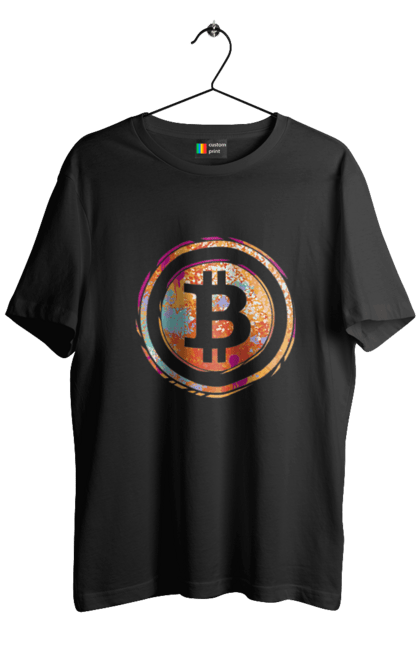 Футболка чоловіча з принтом "Біткоїн". Биткоин, бінарний, біткоїн, біткойн, валюта, гроші, крипто, програміст, хакер. 2070702