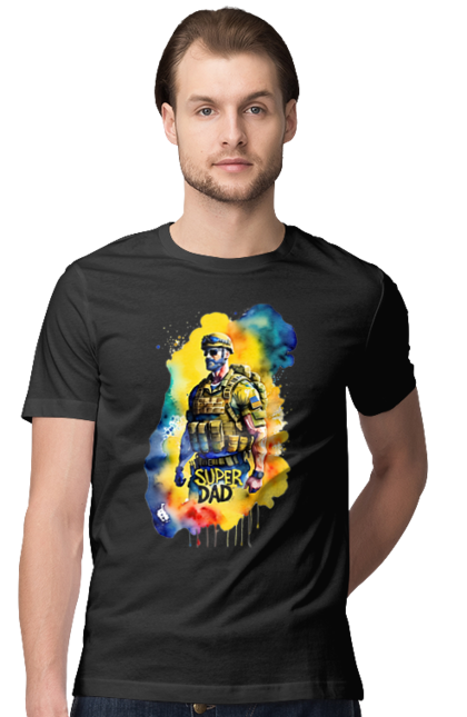 Футболка чоловіча з принтом "Супер тато ЗСУ". День батька, день тата, зсу, люблю тата, супер, супер тато, супер тато зсу, тато, тато зсу, україна. 2070702