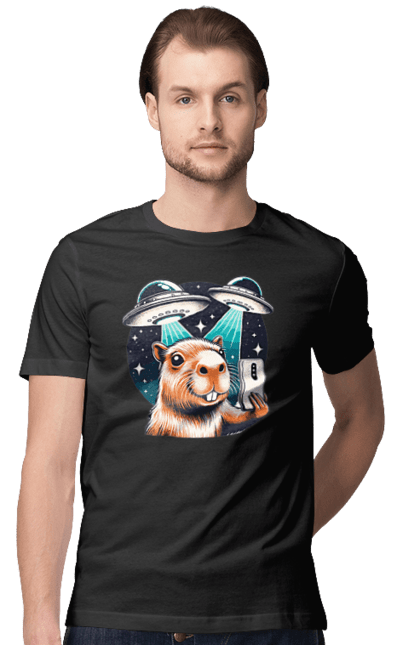 Men's t-shirt with prints Capybara. Aliens, animal, capybara, rodent, space, ufo. 2070702