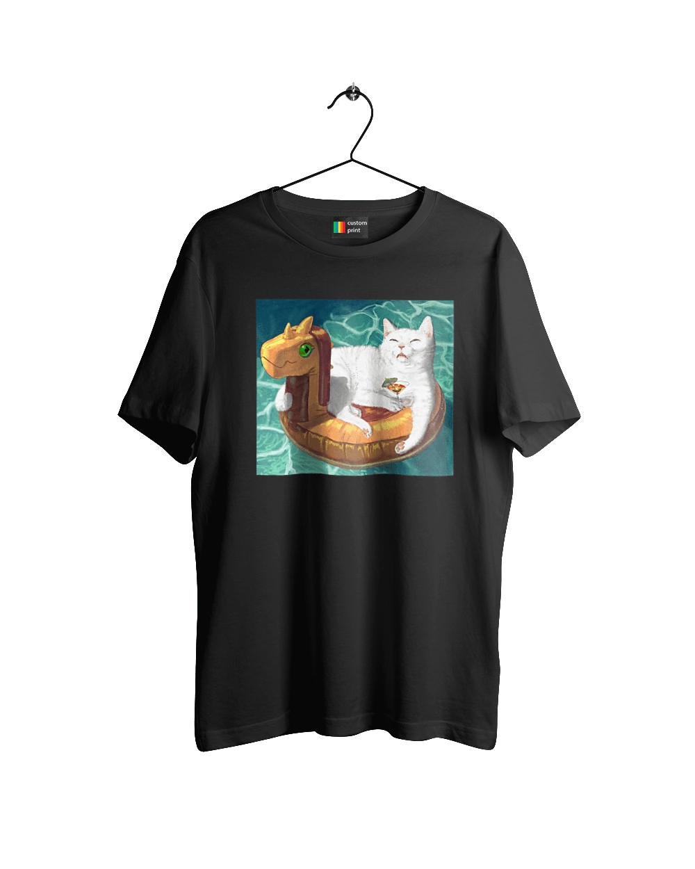 Білий кіт у плавальному колі, на відпочинку