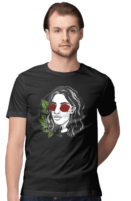 Футболка чоловіча з принтом "Дівчина З Трояндами На Очах". Дівчина, троянда. 2070702