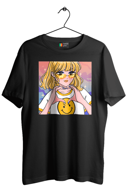 Футболка чоловіча з принтом "Жовта Дівчинка". Аніме, дівчинка, смайл. 2070702