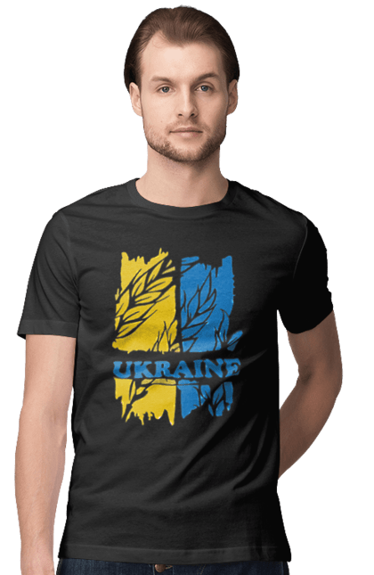 Футболка чоловіча з принтом "Україна колоски пшениці". Колоски пшениці, символ україни, україна, україна колоски пшениці, українська символіка. 2070702