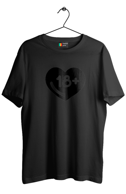 Футболка чоловіча з принтом "18+". 18+, запрет, секс, сердце, черное. 2070702