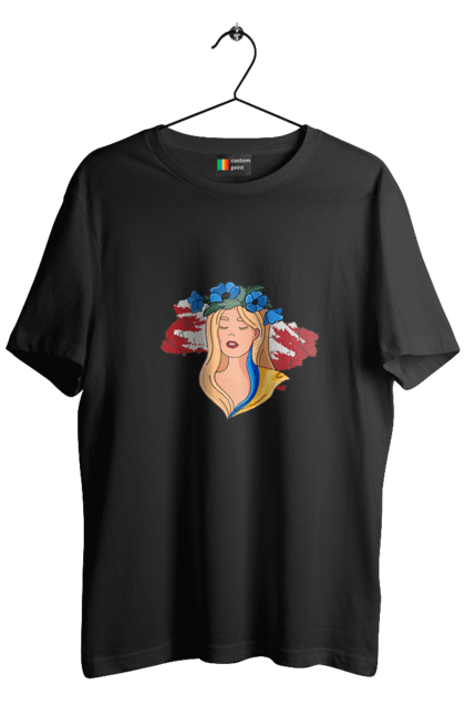 Футболка чоловіча з принтом "Дівчина на карті України". Дівчина, дівчина на карті, жовтий, карта україни, квіти, прапор, синій, україна, червоний. 2070702