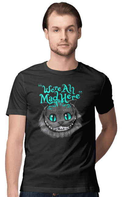 Футболка чоловіча з принтом "Чеширський Кіт". Аліса в задзеркаллі, голова, кіно, кіт, льюїс керол, мультфільм, посмішка, фентезі, чеширський кіт. KRUTO.  Магазин популярних футболок