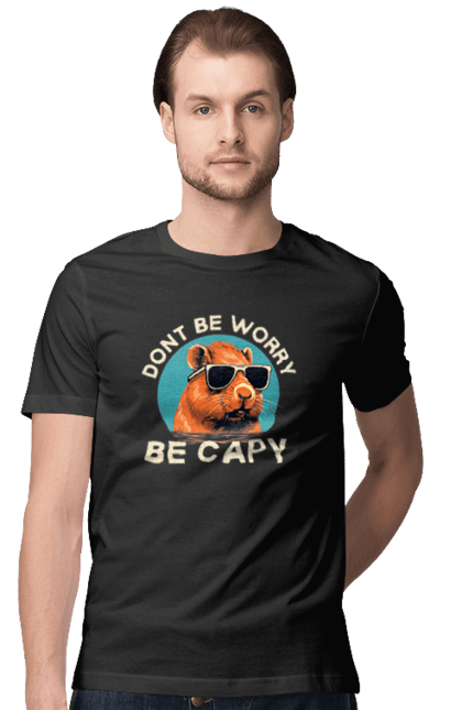 Men's t-shirt with prints Capybara. Animal, capybara, glasses, rodent. 2070702