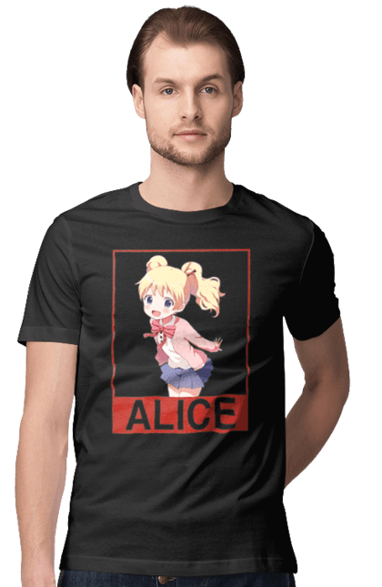 Men's t-shirt with prints Kiniro Mosaic Alice Cartelet. Alice, alice cartelet, anime, gold mosaic, kiniro mosaic, kinmoza, manga. 2070702