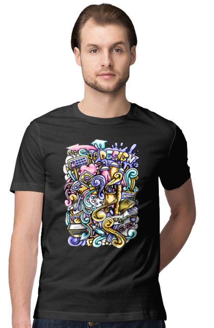 Футболка чоловіча з принтом "Школа навчання". Зошит, калькулятор, канцелярія, навчання, олівець, ручка, школа. 2070702