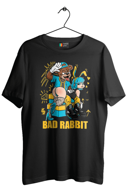 Футболка чоловіча з принтом "Поганий кролик". Бдсм, ведмідь, дівчина, кролик, поганий кролик, прикольна, смішна. 2070702