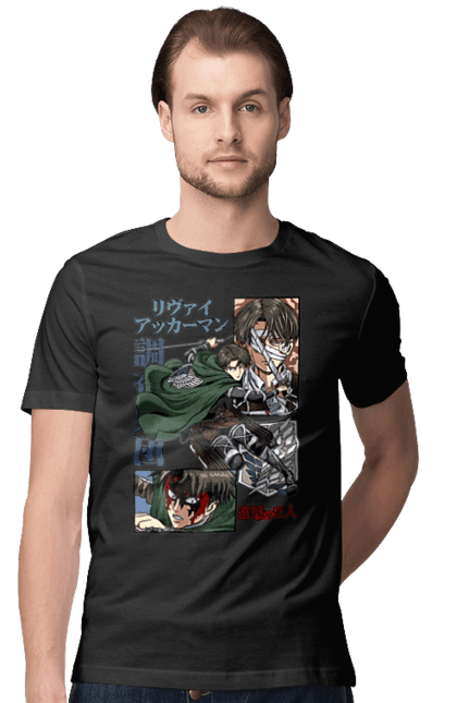 Men's t-shirt with prints Attack on Titan Levi. Ackerman, anime, attack on titan, levi, manga, shingeki no kyojin, survey corps. 2070702