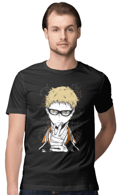 Футболка чоловіча з принтом "Волейбол!! Кей Цукішіма". Anime, haikyu, kei tsukishima, manga, tsukishima, аніме, волейбол, кей цукішіма, манга, цукішіма. 2070702