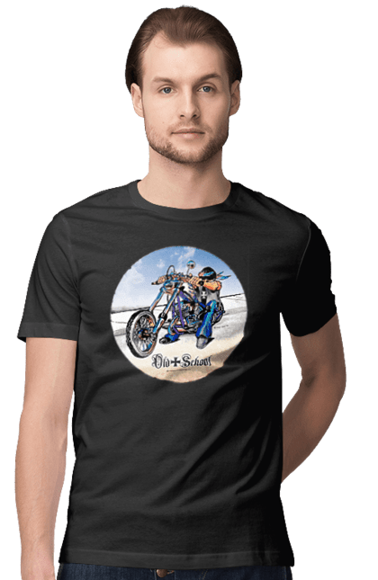 Футболка чоловіча з принтом "Old school". Авто мото, виконавці, мотоцикл, музична група, рок група, старе загартування. 2070702