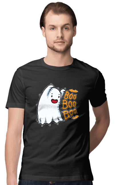 Men's t-shirt with prints Ghost. Costume, ghost, halloween, holiday, october, october 31, scary, sweets, trick or treat. 2070702