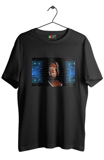 Футболка чоловіча з принтом "Штучний Розум". Айті, айтішник, гик, жінка, знання, інженер, інтелект, кібер, кібернетика, кіборг, код, комп, комп`ютерник, кристал, машинне навчання, мікросхема, мозок, портрет, програміст, професіонал, професія, розробник, розум, світиться, світло, хакер, чіп, штучний інтелект, штучний розум. 2070702