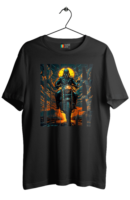 Футболка чоловіча з принтом "Байкер". Байкер, мотоцикліст, подорожі, свобода, туризм. 2070702