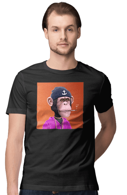 Футболка чоловіча з принтом "Мавпочка 2". Nft, персонаж, принти, ручний малюнок, футболки. CustomPrint.market