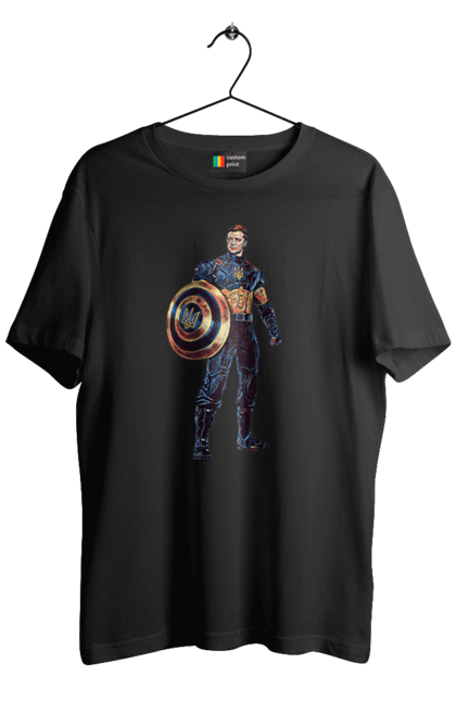 Футболка чоловіча з принтом "Капітан Україна Зеленський арт". Володимир зеленський, зеленський, капітан америка, капітан україна, україна. 2070702