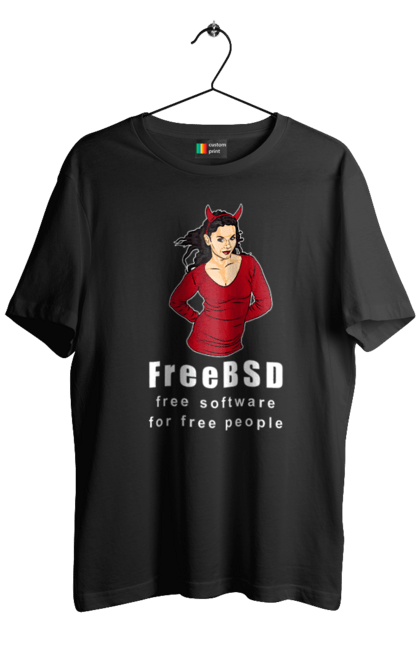 Футболка чоловіча з принтом "Freebsd Для Вільних". Bsd, freebsd, unix, адміністратор, айті, айтішник, безкоштовна, безкоштовно, бестія, білий, вільна, демон, демонесса, доступність, незалежність, операційна система, ос, програміст, програмне забезпечення, свобода, сисадмін, система, системний адміністратор, софт, текст, червоний. 2070702